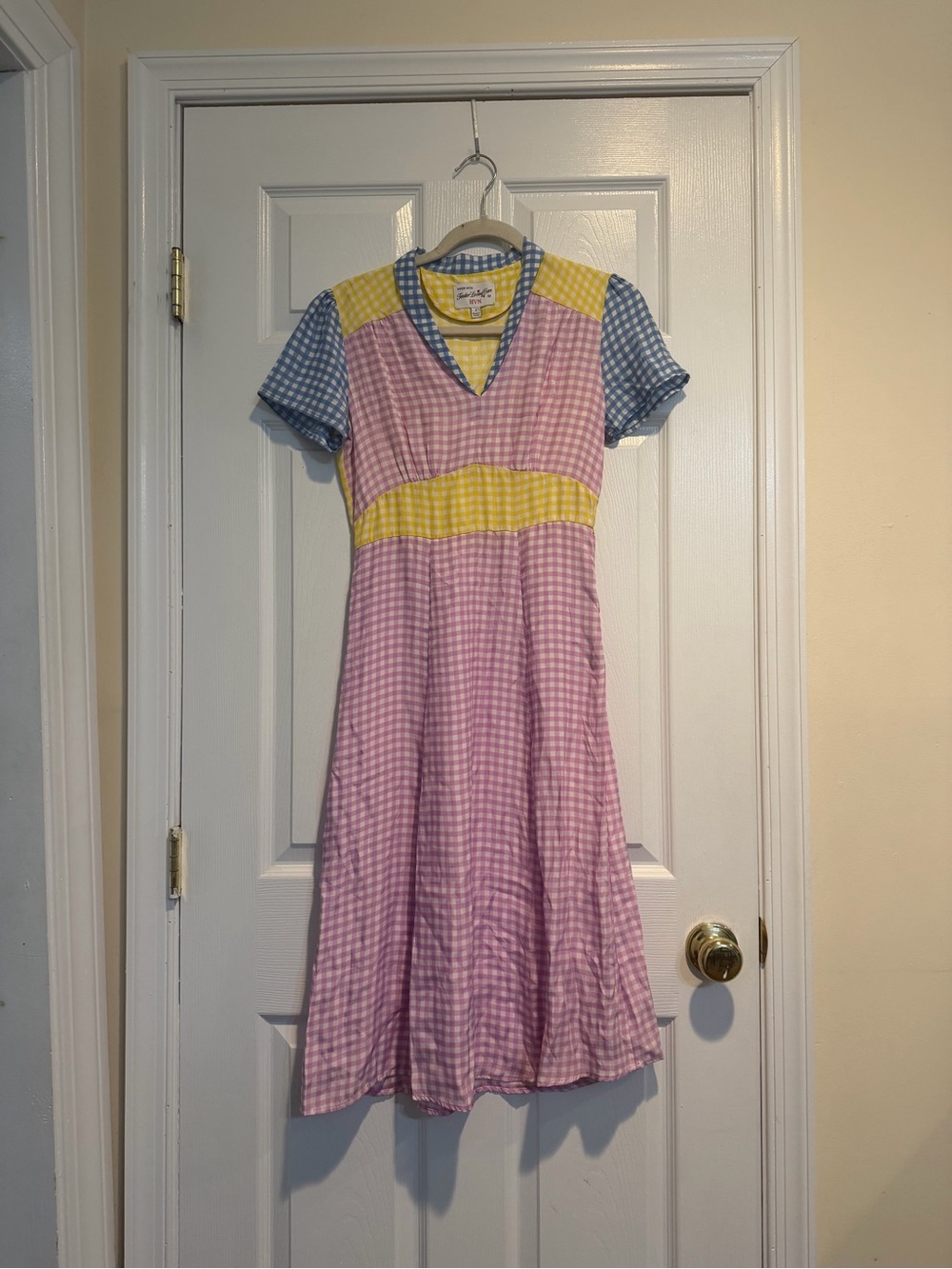 Gingham Colorblock Dress - Pink, Yellow & Blue Silk
